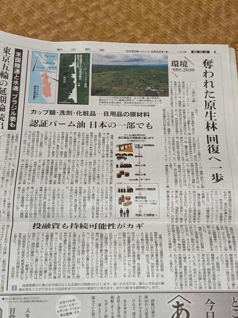 朝日新聞に掲載されたパーム油問題