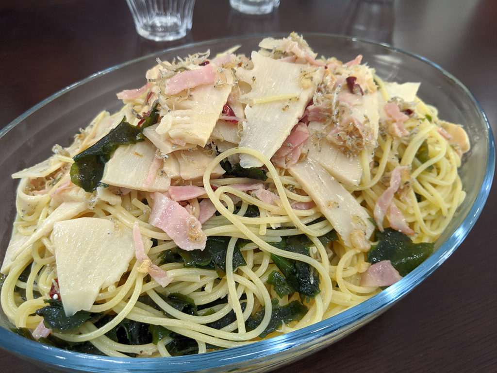 タケノコとわかめのパスタ